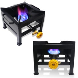 Single Burner Propane Stove - Portable Cast Iron High Pressure Outdoor Propane Burner Cooker,Heavy Duty Square Stove, high btu propane burner for Outdoor Cooking Turkey Fry,Seafood Boil,Homebrewing