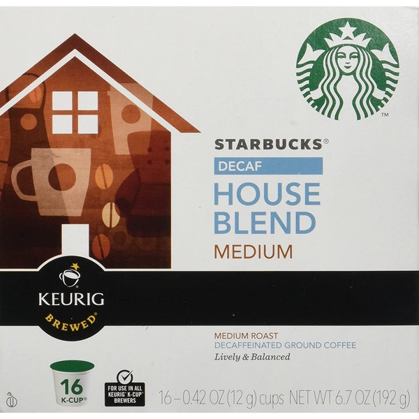Starbucks Decaf House Blend Medium Roast Keurig K-Cups (16 Pack)