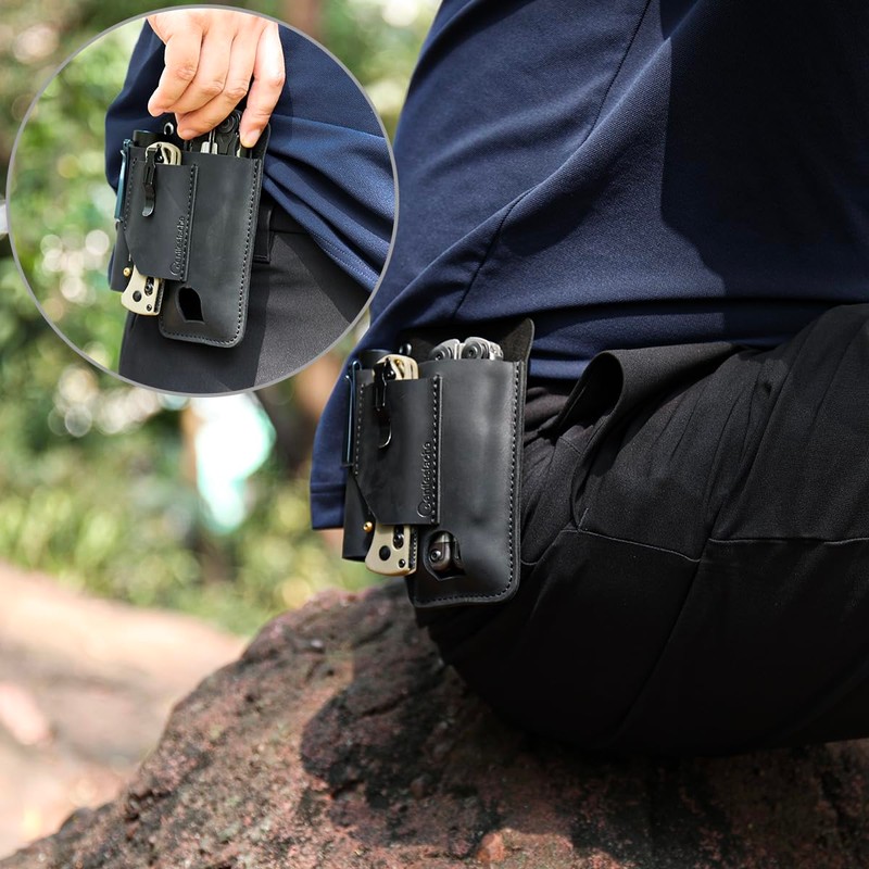 Gentlestache Leather Multitool Sheath - Belt Clip EDC Belt Organizer