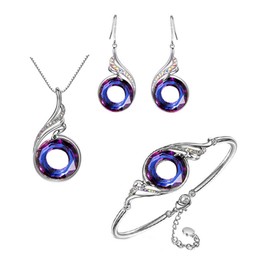 KBRPEY Peacock Jewellery Set Crystal Bracelet Necklace with Pendant and Earrings Fashion Jewellery Set Christmas Jewellery Gift Jewellery Peacock Women, 100% alloy
