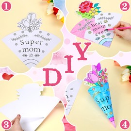 Fulmoon 24 Sets Mother's Day Crafts Color Your Own Mother's Day Bouquet DIY Mother's Day Craft Gift Home Activities Flowers Bouquet for Party Favors
