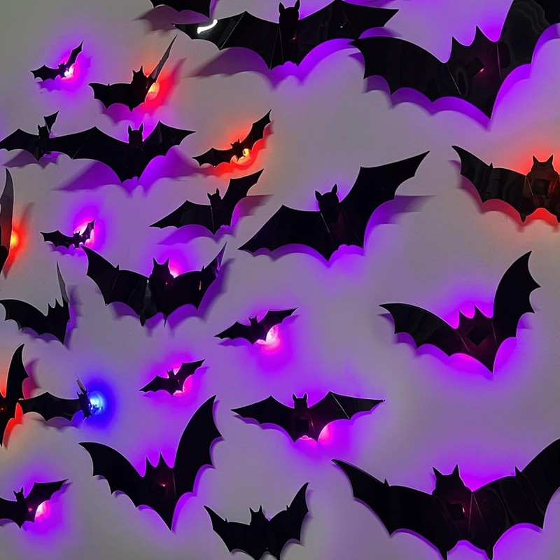 Halloween Decorations 3D Murciélagos Iluminados, Pegatinas Varios Tamaños, Decoraciones Para