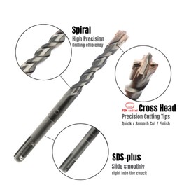 NORTOOLS Drill Sets 7 Pieces Rotary Hammer SDS Plus Drill Bit Carbide Tip with Cross Head PGM Mark Power Tools