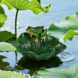 ping Resin Lotus Frog Figurine with Hand-painted Details Cute Pond & Garden Water Feature OrnamentColor: As picture, Size: One Size