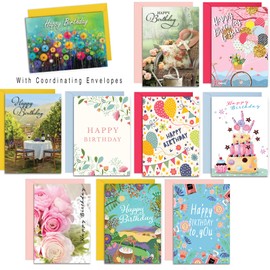 Pack of 10 Premium Female Birthday Greeting Cards from Olivia. A5 Standard Size Multipack Assortment with Envelopes