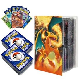 Trading Cards Binder Bundle - 2 packs of 50 pcs card with Card Binder, 4-Pocket Holder Book, 240 Cards Capacity - Collectible Card Case Folder Album, Ideal for Legendary Pokémon Cards