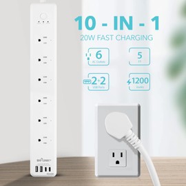 BN LINK Smart Plug Power Strip，Surge Protector with 6 Individually Controlled Smart Outlets, 4 USBs (incl. 20W USB-C), Compatible with Alexa and Google Home
