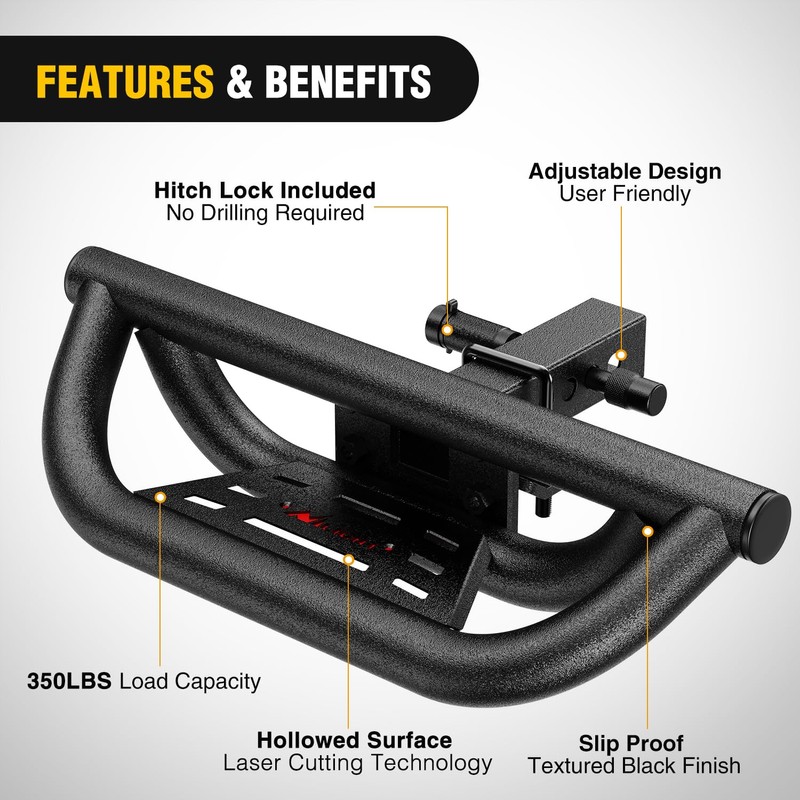 Nilight Universal Hitch Step Textured Black Drop Trailer Hitch Step