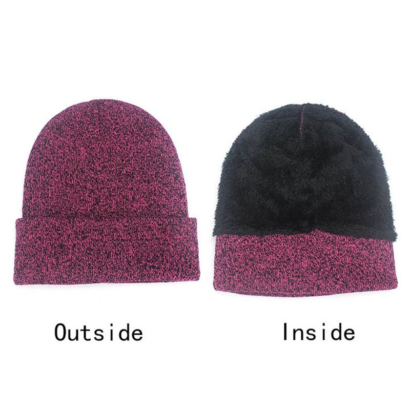 3Pcs Winter Knitted Hat Scarf Gloves Set Fleece Lined Warm