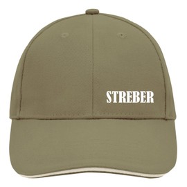 Huuraa Cappy Hat Streber Lettering Unisex Cap Size Olive/Beige with Motif for All Knowledge Gift Idea for Friends and Family, Olive/Beige