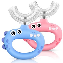 Cepillo de dientes para niños pequeños, en forma de U para niños de 1 a 2 a 2 años, 2 a 4 años, cepillo de dientes de bebé con silicona suave de grado alimenticio, diseño de limpieza de