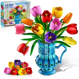 CUBIMANA Flower Bouquet Building Set with Vase - Botanicals Tulip Bonsai Building Toy for Adults Women, Gift for Mothers Day, Artificial Flowers for Her, 768 PCS Crafting Kit for Home & Office Decor