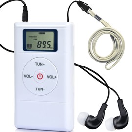 ZHIWHIS Mini Portable FM Radio, Stereo LCD Digital Display Tuning Pocket Walkmen Transistor Conference Receiver with Earphone, Small Pocket Radio Operated by AAA Batteries for Walking/Running