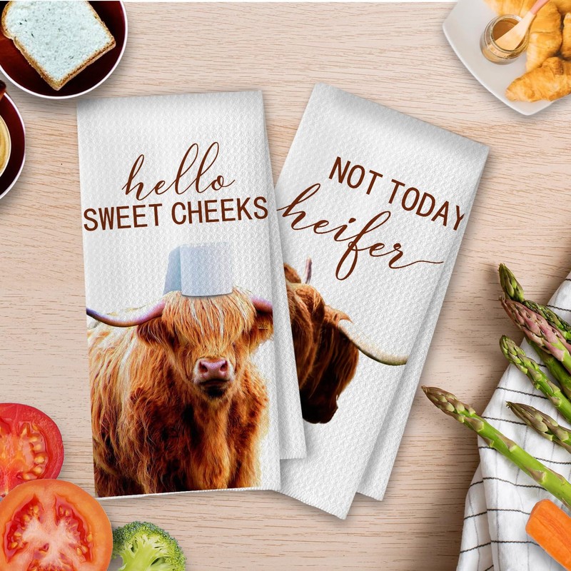 BlissfulAbon Highland Cow Bathroom Towels Set - Farmhouse Cow Decorative