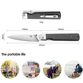 SENBON 440 Stainless Steel Super Sharp Pocket Folding Chef Knife Peeling Utility Knife Carbon Fiber Handle Camping Barbecue Outdoor Back Clip Portable Fruit Knife