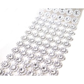 Lassos Boutique 4"x10 Yards (30 Feet) Flower Diamond Mesh Faux Rhinestone Ribbon Wrap for Wedding, Party, and Events Decoration (Silver)