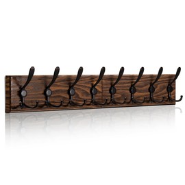 U-Chain Wooden Wall Coat Rack with 8 Tri Metal Hooks for Hanging Coats, Backpacks and More - 28 Inch Wall Mounted for Mudroom, Farmhouse Entryway