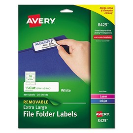 Avery 8425 File Folder Labels, X-Large, 1/3 Cut, 450/Pk, White