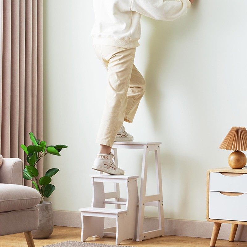 ILWorkTLs 3 Tier Folding Step Stool,Wooden Library Ladder Stool,Multifunctional Step