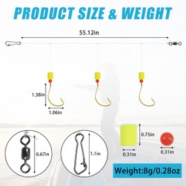 Pompano Rigs Surf Fishing Rigs Saltwater Triple Drop Pompano Rigs for Surf Fishing, Snell Floats Fishing Swivels Circle Hooks Pre-Rigged Fishing Rigs Tackle for Beach Offshore Surf Fishing 6/12pcs