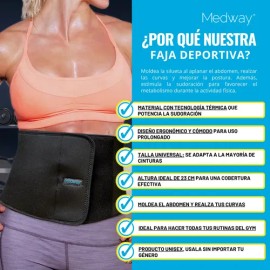 Medway Faja Deportiva Reductiva Moldeadora para Ejercicio y Gym | Soporte Abdominal y Lumbar | Talla Universal Negro | Compresión para Entrenamiento y