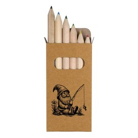 Azeeda 6 x 'Garden Gnome With Fishing Rod' Short 85mm Pencils/Coloured Pencil Set (PE00066120)
