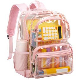 Vorspack Clear Backpack for School - Heavy Duty See Through Bookbag for Girls Boys Large Transparent Backpacks for Work, Travel - Pink