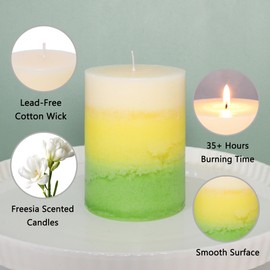 Cafemoon Pillar Candles, Freesia Scented Candles 35+Hour Long Lasting Burn Time, 3 X 4 Inches Dripless & Smokeless Aromatherapy Candles for Wedding Party Home Décor, Set of 3