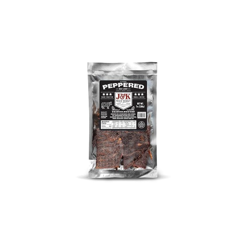 J&K Jerky Small Batch Handcrafted Beef Jerky (7oz, Peppered)