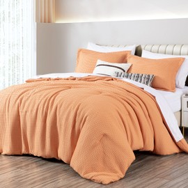 Chezmoi Collection Wilmer 3-Piece Full Comforter Set, Toffee Brown, Soft and Cozy Lightweight Waffle Weave Comforter Bedding for All Season