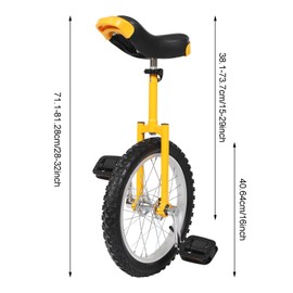 Wheel Unicycle,16 Inch Outdoor Unicycle With 2 Pedals,Adjustable Height, Leakproof Tire Wheel Cycling One Wheel Bike, For Daily Fitness Exercises,Balance Training, Talent Shows, Hobbies,Etc(Yellow)