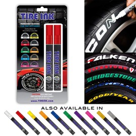 Tire Ink | Paint Pen for Car Tires | Permanent and Waterproof | Carwash Safe (2 Pens, Red)