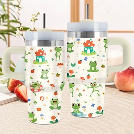Uibunoo Frog Gifts, 14 Oz Frog Tumbler with Handle & Straw, Animal Lover Gifts, Birthday Presents for Daughter Son, Animal Stainless Steel Vacuum Insulated Tumbler for Son