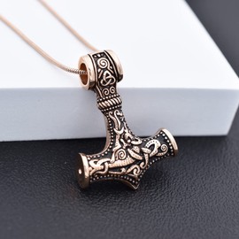 Norse Viking Thor Hammer Talisman Urn Necklace for Ashes Holder, Stainless Steel Men Vintage Cremation Jewelry Nordic Viking Amulet Cremation Urn Pendant Mjolnir Keepsake Jewelry Necklace for Men