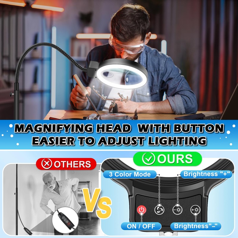 30X 10X Large Floor Magnifying Glass with Light and Stand,72