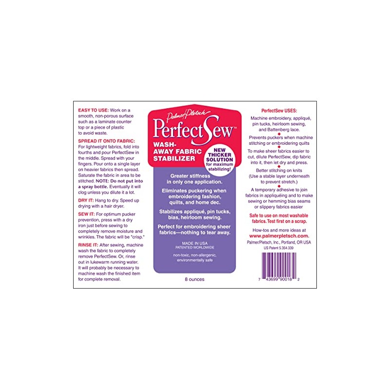 Palmer Pletsch Perfect Sew Wash Away Fabric Stabilizer 8 Ounces