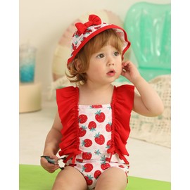 Toddler Girl Swimsuit One Piece Bathing Suit Strawberry Baby Swim Bathing Suit Short Sleeve Swimming Beachwear Red Toddler Swimsuit Girl 18-24 Months