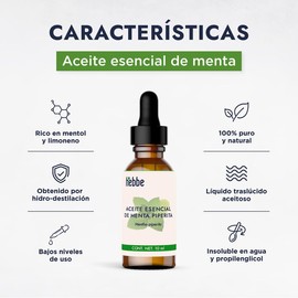 Hebbe - Aceite Esencial de Menta Piperita 100% Puro, Refrescante y Antibacteriano, 10 ml