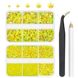 qiipii 3060PCS Lemon Yellow AB Resin Rhinestones for Crafts Citrine AB Flatback Jelly Resin Rhinestone 2mm 3mm 4mm 5mm 6mm Non-Hotfix Stones Diamonds Crystals Gems for Tumblers Bottles DIY Crafts