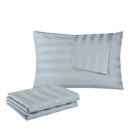 100% Egyptian Cotton Standard Pillow Protectors Set of 4, 400 Thread Count Sateen Weave Cooling Pillowcase, Easy Care Zippered Style Pillow Covers (4 Pack, Stripe-Gray, Standard)