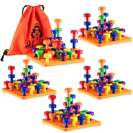 Shappy 4 Sets Sensory Peg Board 30 Pieces Set, Montessori Toys Peg Game Colorful Stackable Peg Board Toy Learning Educational Toys for Color Recognition Counting Fine Motor Skills Toys with Bag