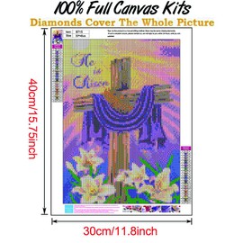 Gofission Diamond Painting Relligious He is Risen Jesus Cross by Numbers Kits, DIY 5D Diamond Art Cross Stitch Full Drill Crystal Rhinestones 12x16 inch (Religious)