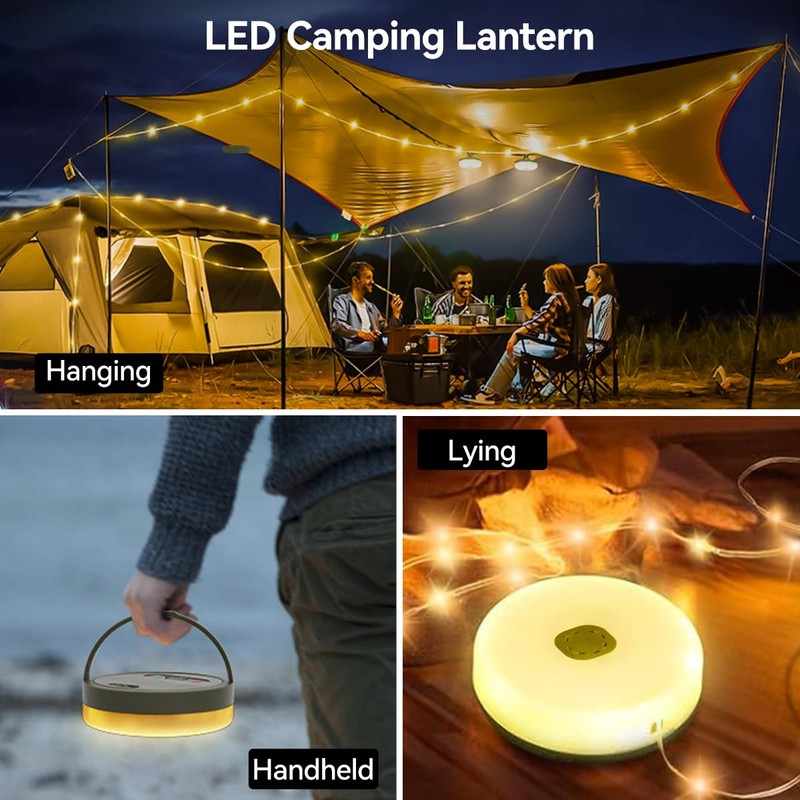 LEDLAY 33FT Camping String Lights, Rechargeable String Lights with 8