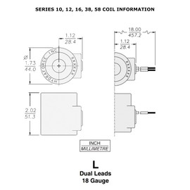 HydraForce 6352024 Solenoid Valve Coil, 18" Wire Leads, 24V DC, Size 10