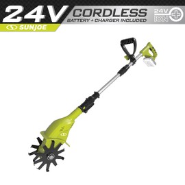 Sun Joe 24V-TLR-LTE 24-Volt Amp Cordless Garden Tiller + Cultivator, Kit (w/2.0-Ah Battery + Quick Charger)