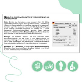 DIGELIT Vegan and 100% Natural Enzyme Complex with Digezymes, Bromelain and Extracts of Fennel, Ginger and Gentian - No Additives - Heavy Digestion, Constipation and Flatulence.