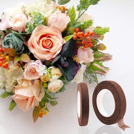 Woohome Pack of 200 Florist Wire, Brown, 26 Gauge 60 cm Flower Stem Wire and 2 Florist Ribbon for Bouquet Stem Wrap Florist