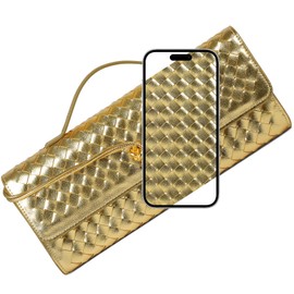 Christmas Gifts- Crossbody Bags for Women, Woven Evening Bag Handbag Vegan Leather Clutch Purse (Golden)