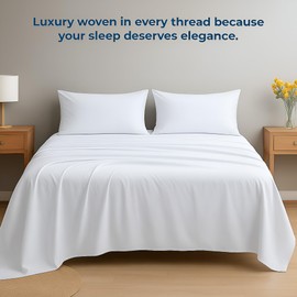 Peace Sleep Bedding Flat Sheet Queen Size – 100% Egyptian Cotton, 400 Thread Count – Luxury Hotel Quality Sateen Top Sheet, Crisp, Cool & Breathable, Durable Hotel-Quality Bed Linen – White