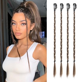 Flufymooz 4PC Braid in Hair Extension 14 Inch Clip in Braid Extensions for Women Synthetic Hairpieces for Daily Use Party Styling (Deep Brown with Dirty Blonde)